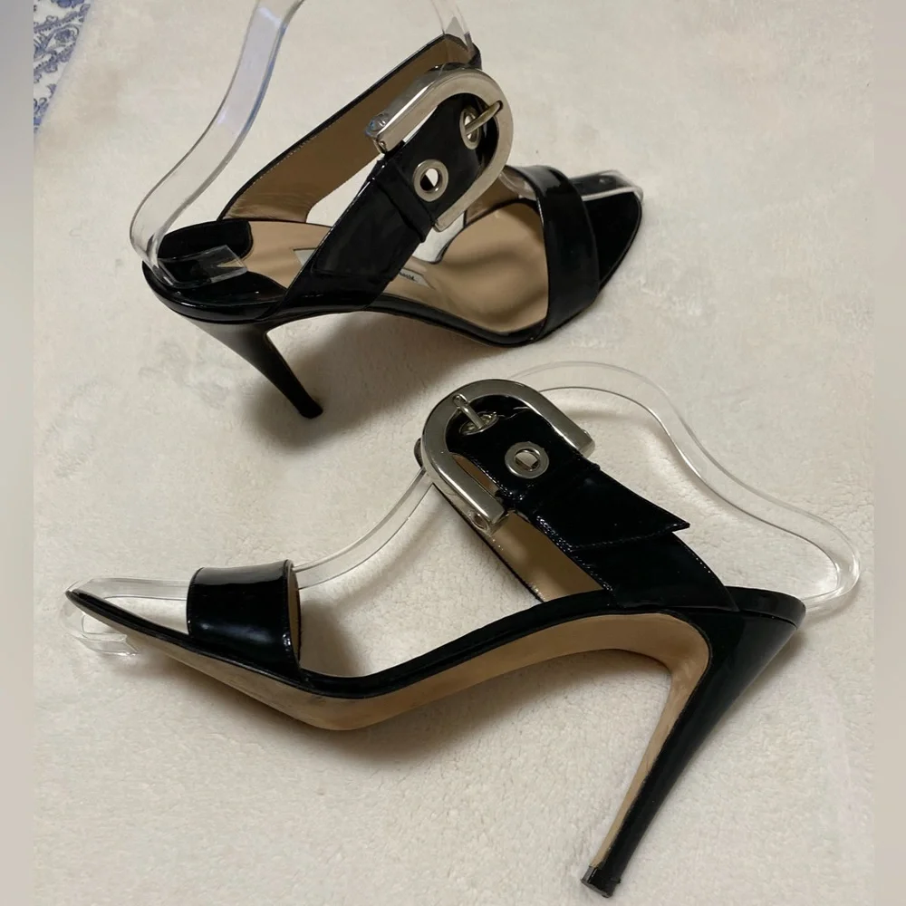 MANOLO BLAHNIK Black BILA Patent Leather Mules Size 7 - Picture 2 of 5